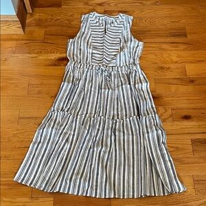 #28 Belk Wonderly Navy/White gauze maxi sun dress Striped Top sz Xl